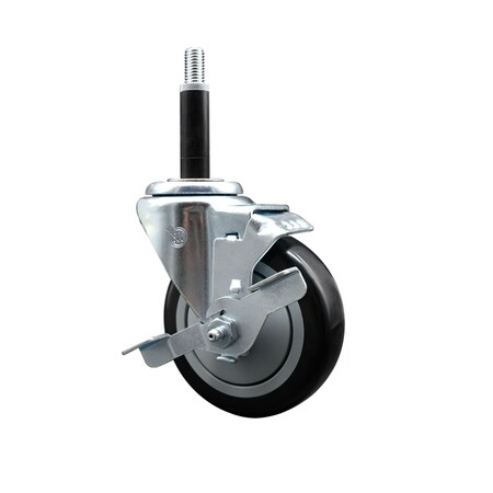 Service Caster 4'' SS Black Poly Swivel 3/4'' Expanding Stem Caster with Brake SCC-SSEX20S414-PPUB-BLK-TLB-34